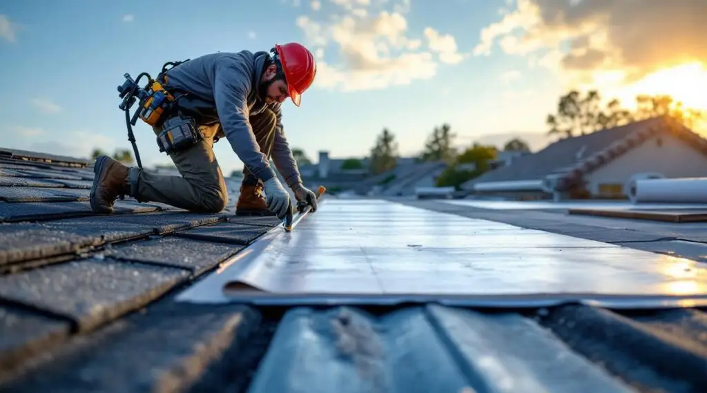 Professional roofing crew installing architectural shingles on a suburban house in Medford, Massachusetts