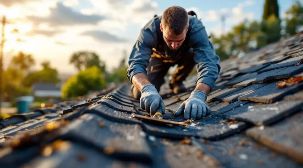 Professional roofing crew installing heavy-duty architectural asphalt shingles on a commercial building in Medford.